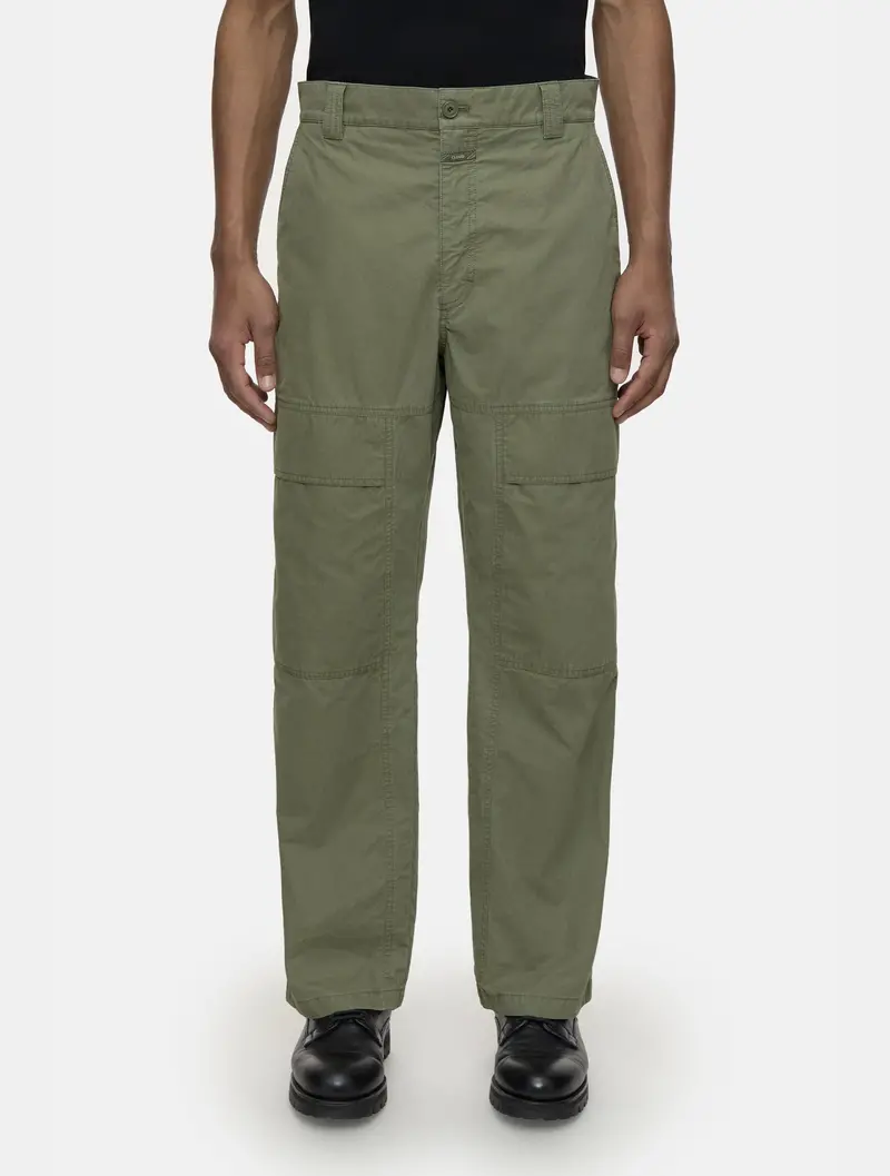 Olive Green Poplin Pants With Applied Pockets 1