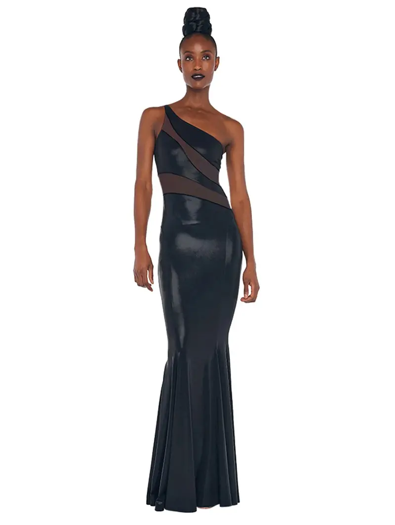 One-Shoulder Black Mermaid-Style Evening Dress 1