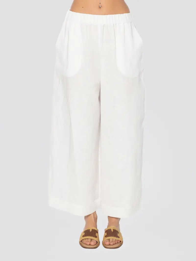Optic White Linen Straight-Leg Trousers 1