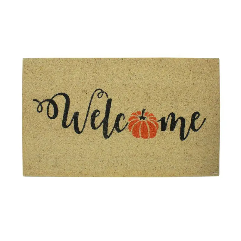 Orange Pumpkin Welcome Door Mat – 18 Inch Fall Harvest Floor Decor 1