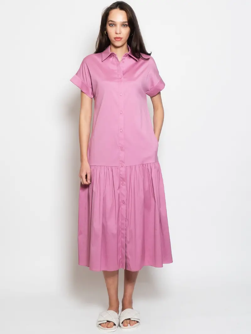 Orchid Tiered Chemisier Dress – Flowy Long Sleeve Design 1
