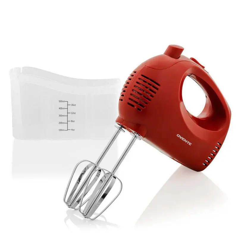 Ovente 5-Speed High-Power Red Hand Mixer With Bonus Storage Case 1