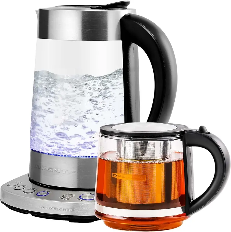 Ovente 7.2-Cup Glass Electric Kettle With Prontofill Lid-On Filling And Infuser Tea Set 1