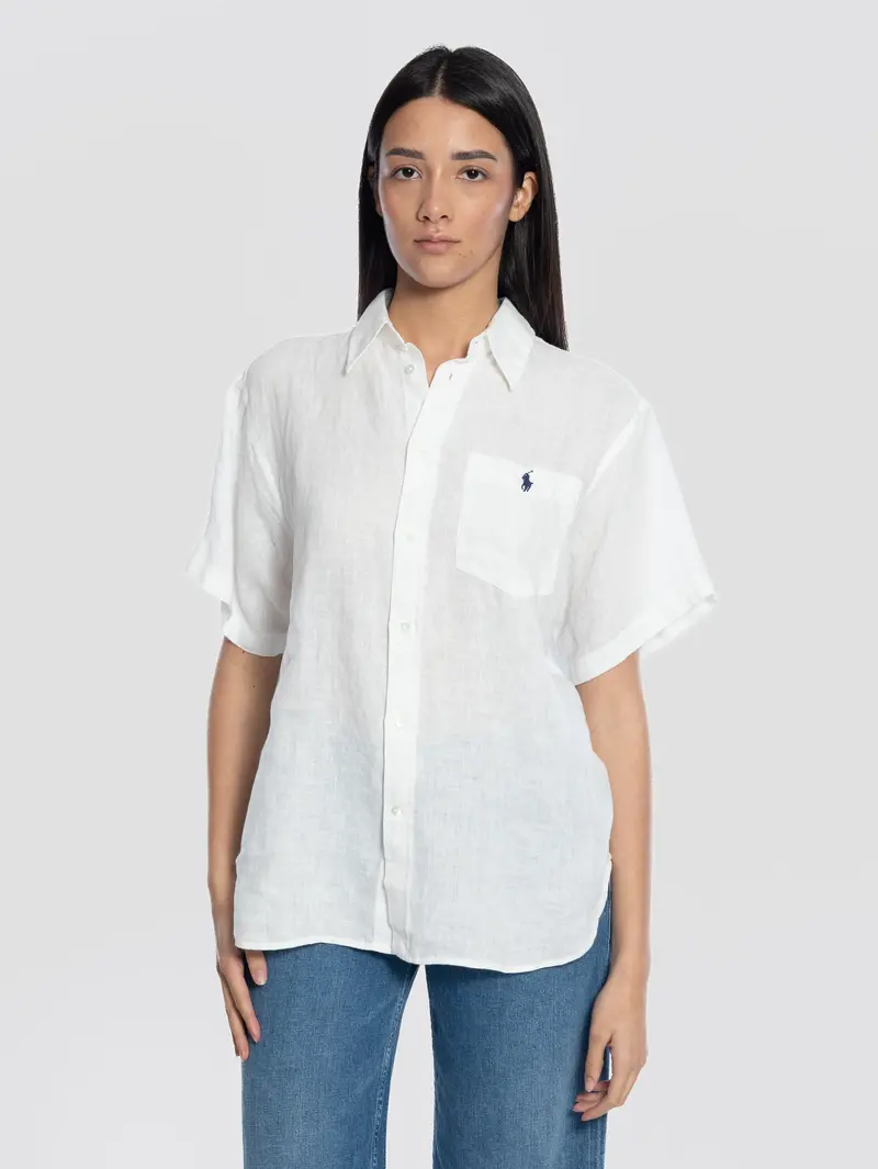 Oversized Short-Sleeve White Linen Shirt 1