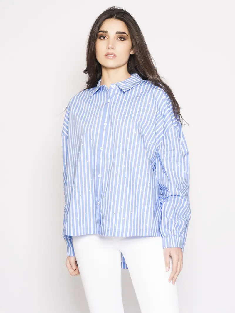 Oversized Striped Shirt With Rhinestone Detail 1