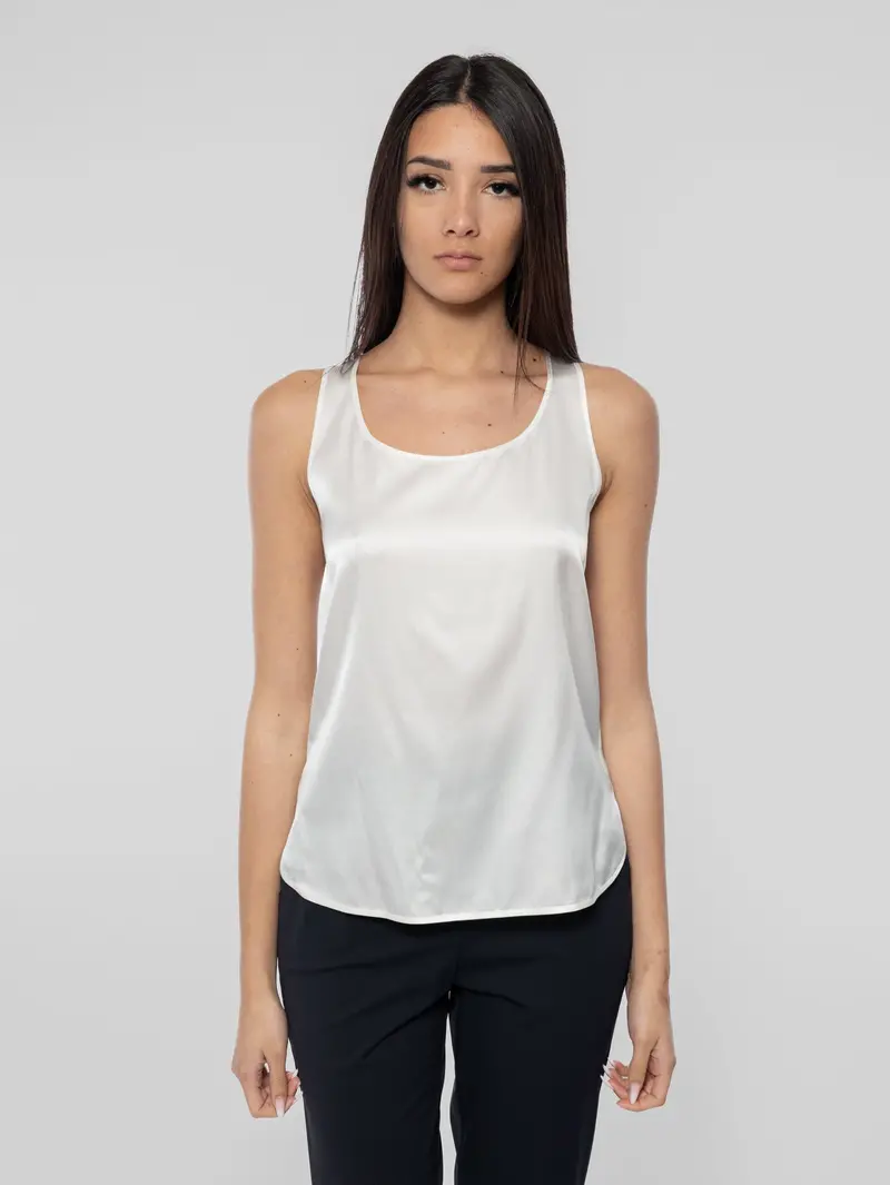 Pan White Elastic Silk Top 1