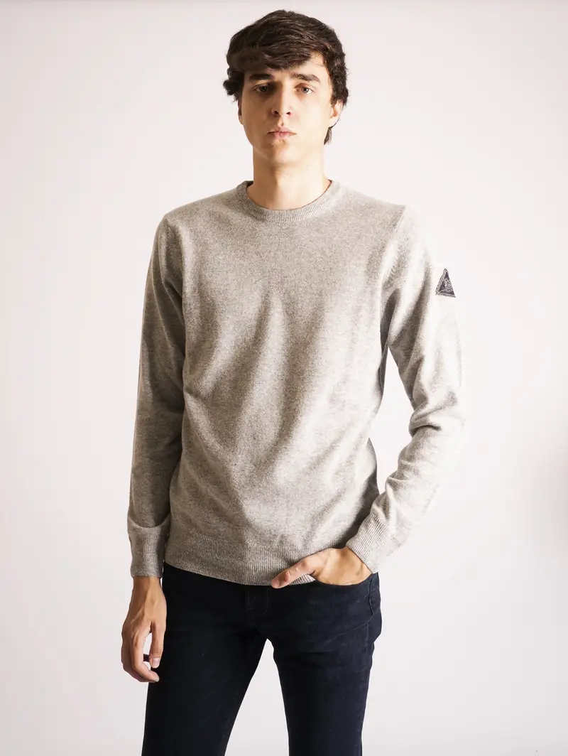 Pearl-Colored Basic Crew Neck Sweater 1