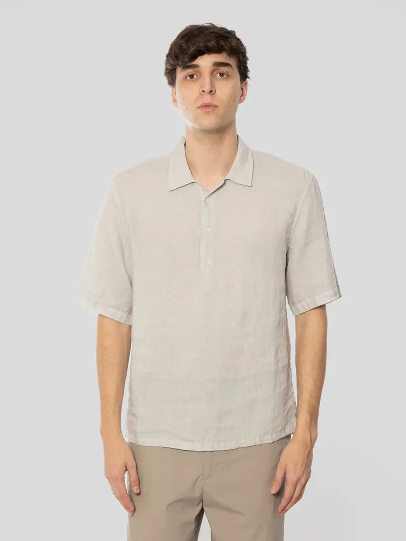 Pearl-White Linen Short-Sleeve Shirt – Mola Cut 1