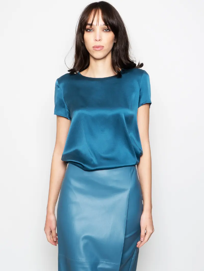 Petrol-Blue Stretch Silk Blouse 1