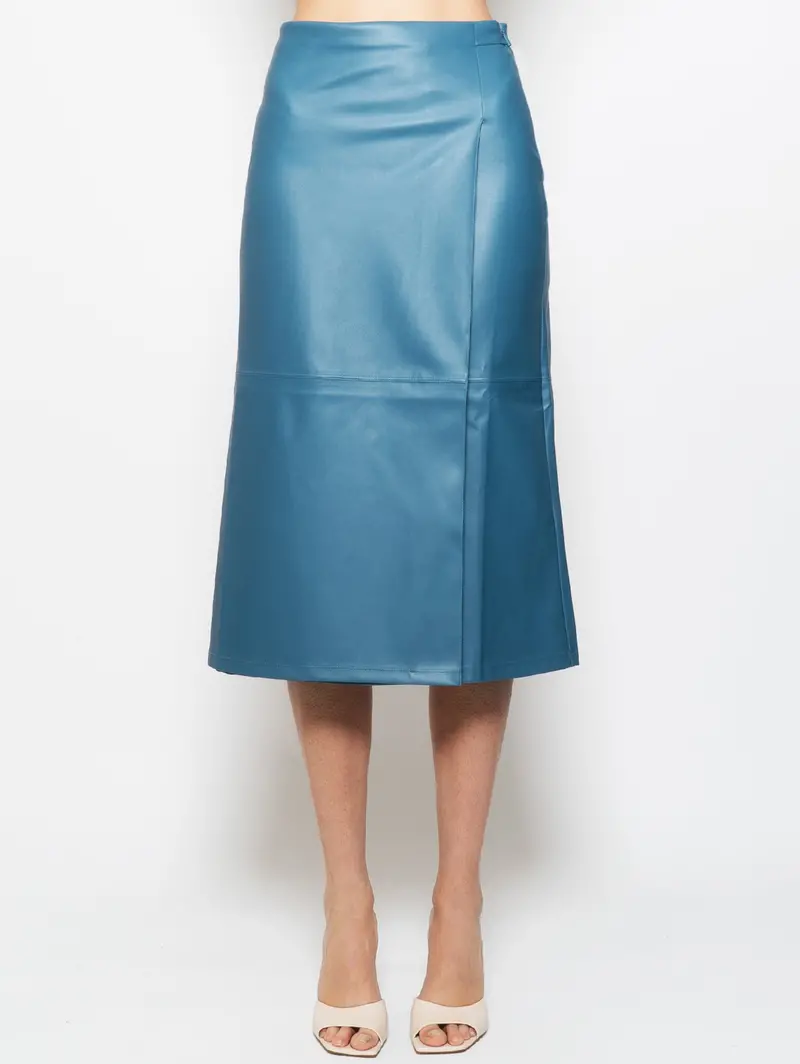 Petrol Faux-Leather Midi Skirt 1