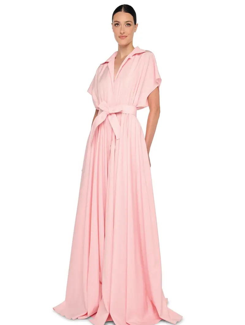 Pink Chemisier-Style Long Dress 1