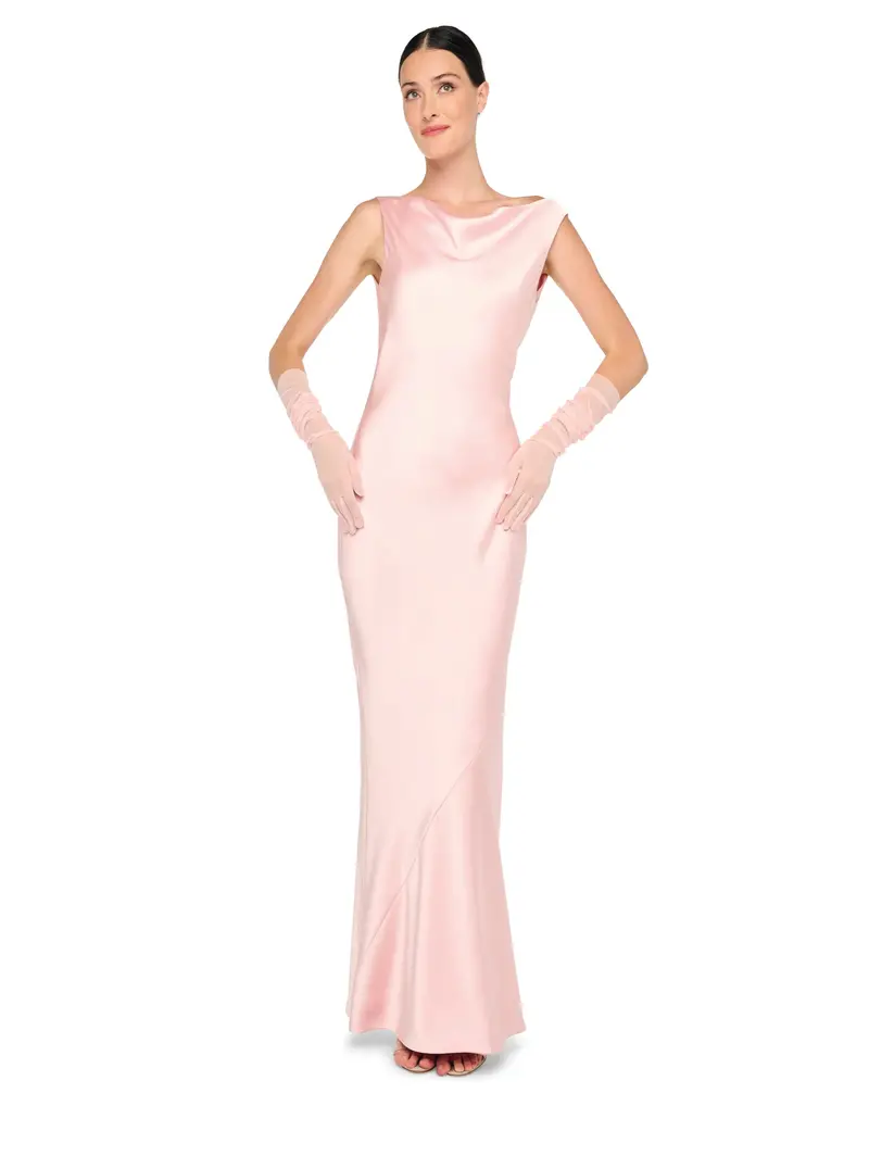 Pink Satin Long Dress With Open Back 1
