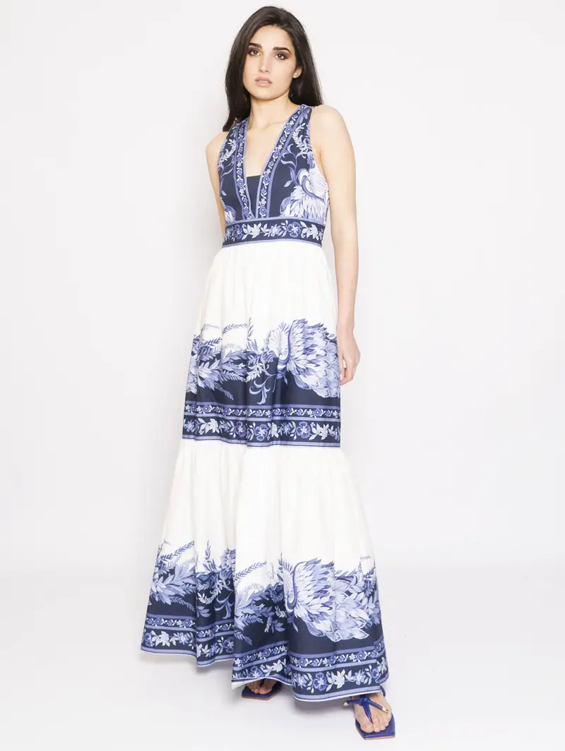 Porcelain-Print Blue-And-White Maxi Dress 1