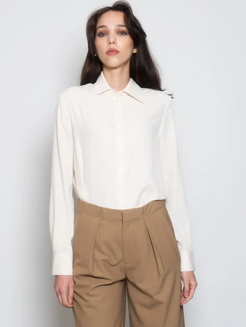 Powder Blue Monogram Logo Crepe Shirt 1