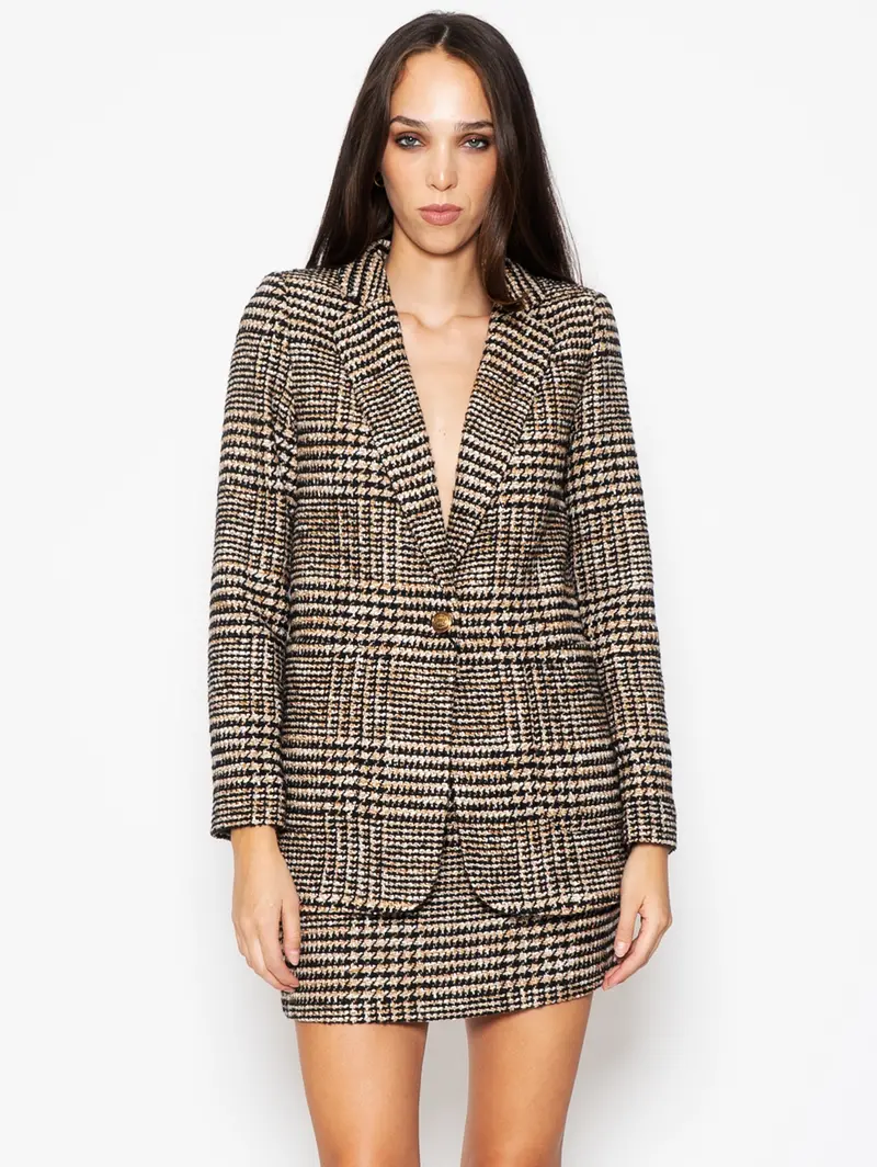 Prince Of Wales Bouclé Jacket In Brown And Black 1