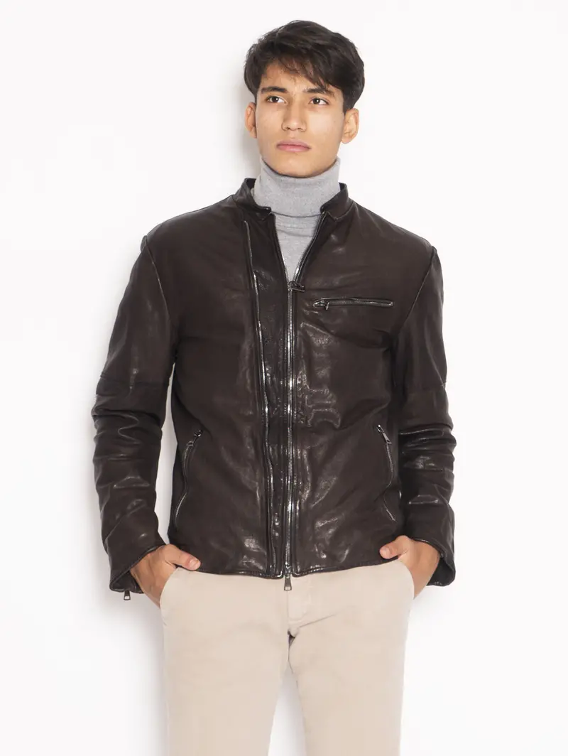 Quilted Brown Leather Biker Jacket 1