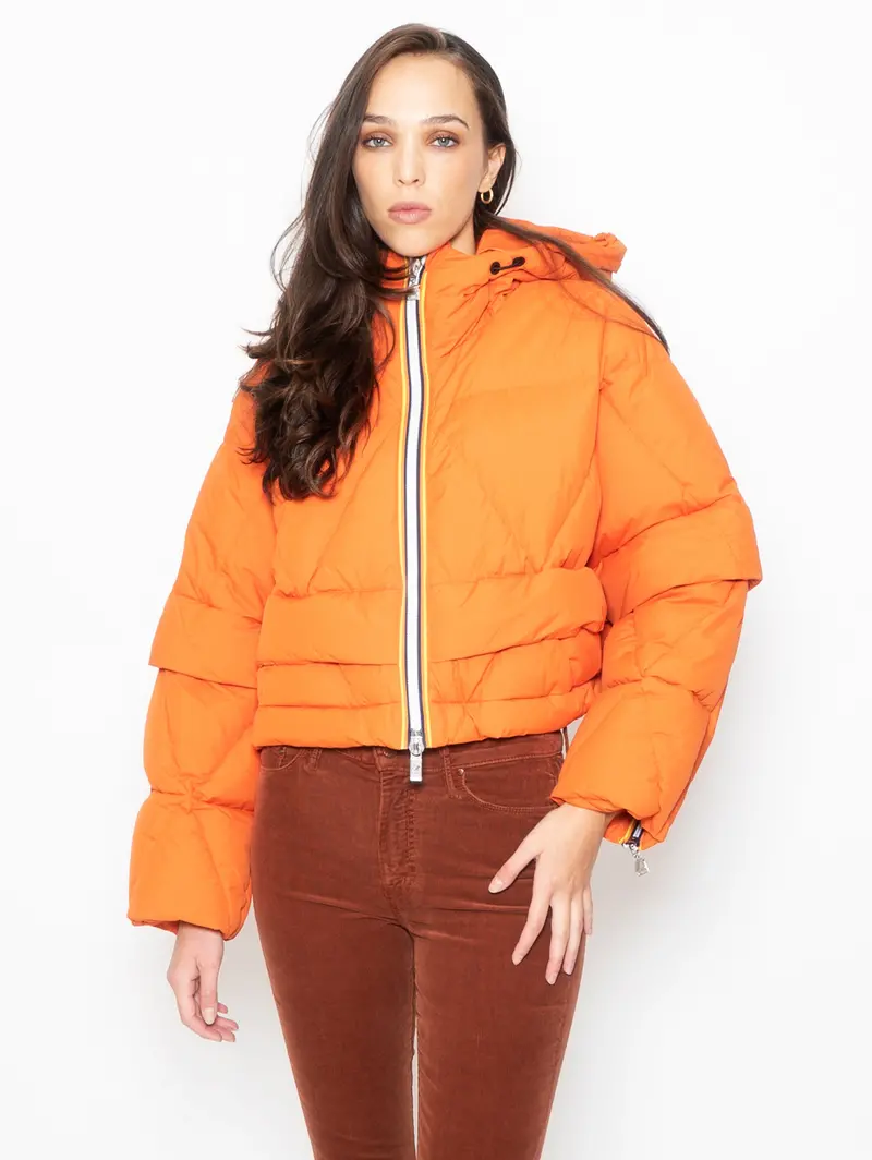Recycled Nylon Short Puffer Jacket In Orange 1