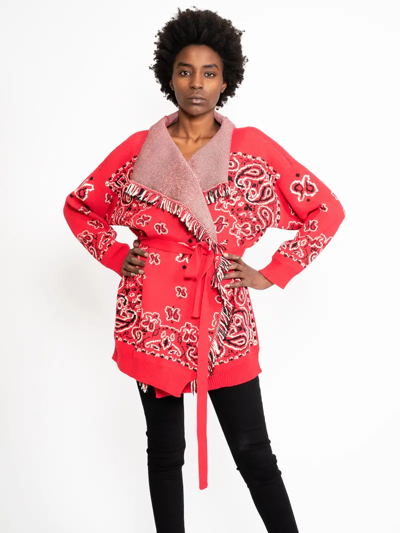 Red Bandana-Print Oversized Cardigan 1