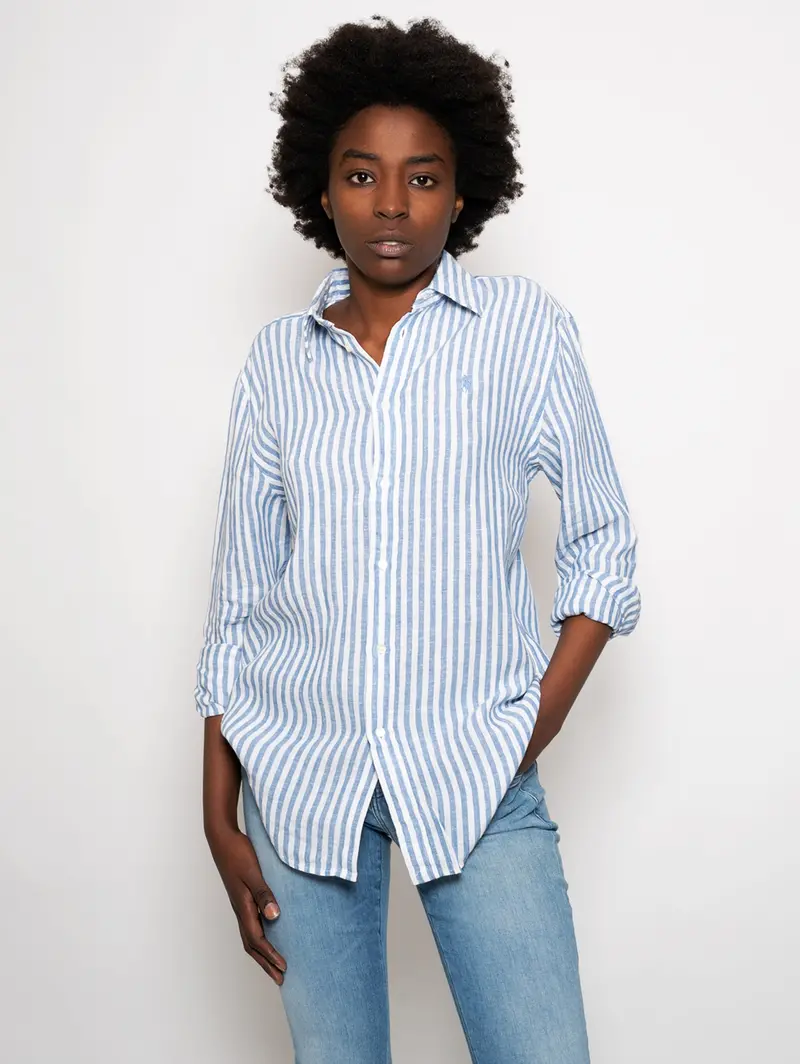 Relaxed-Check Shirt In White And Navy 1