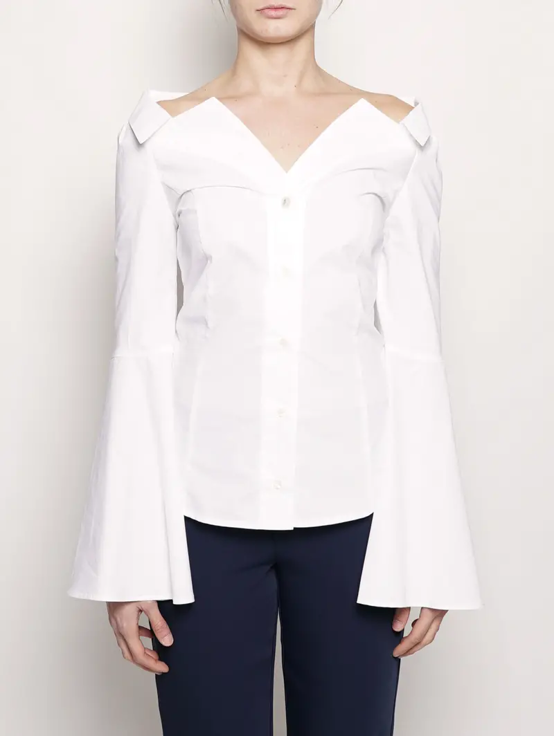Reversible Collar Cotton Shirt In Bright White 1