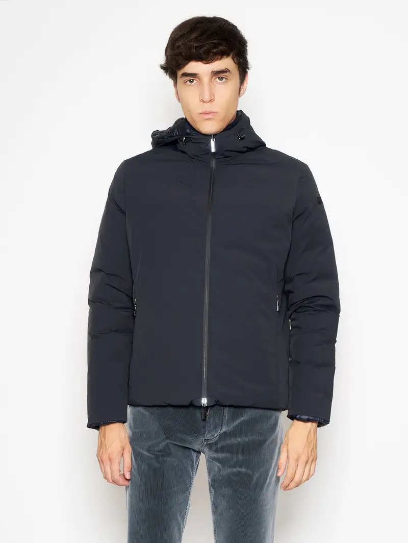 Reversible Hooded Jacket In Navy And Black 1