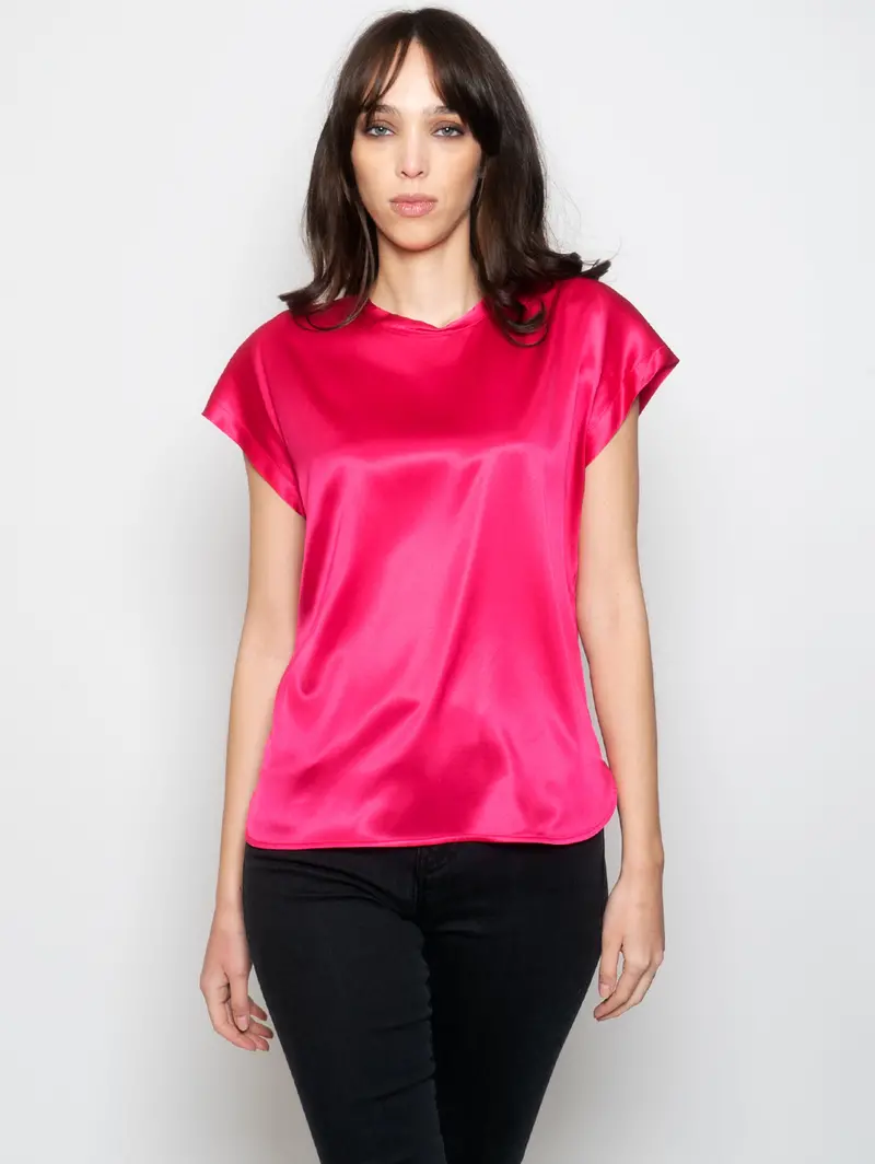 Rose Pink Stretch Satin Blouse 1
