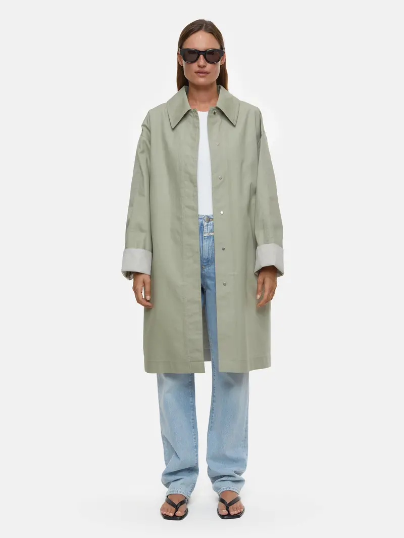 Sage Water-Resistant Cotton Raincoat 1