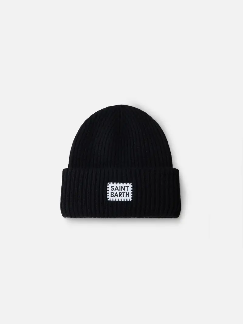 Saint Barth Black Ribbed Beanie 1