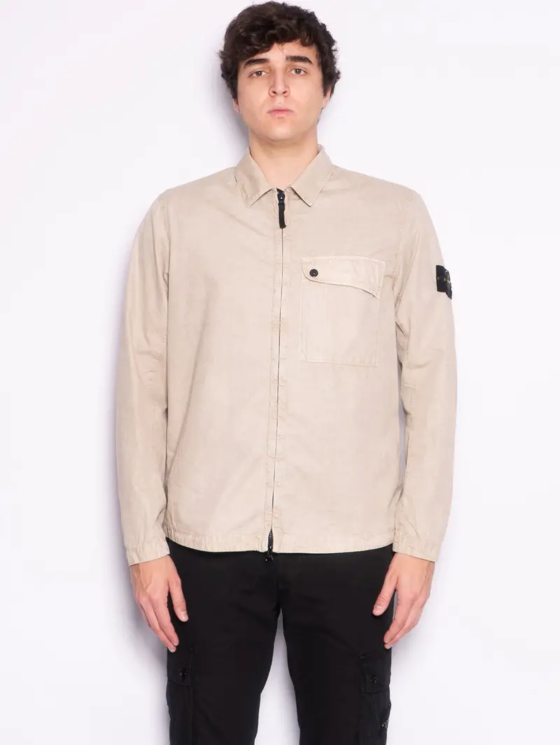 Sand-Toned Overshirt With Vintage Wash Finish 1