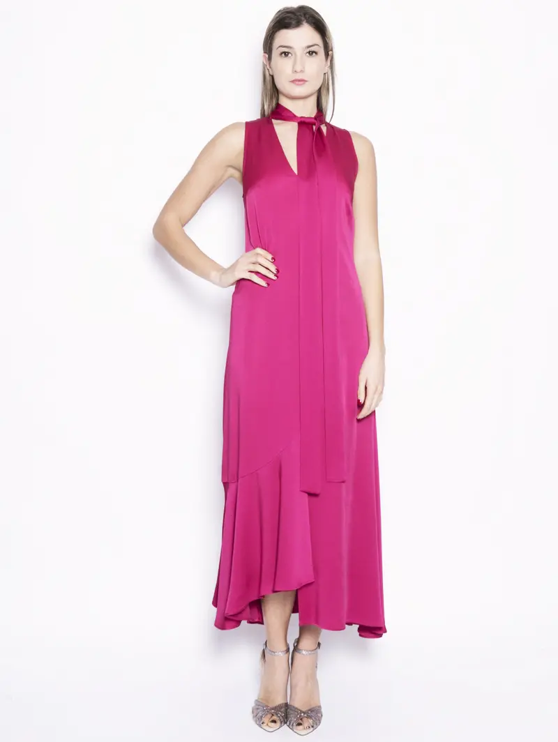 Satin-Backed Cady Dress In Deep Amaranth 1