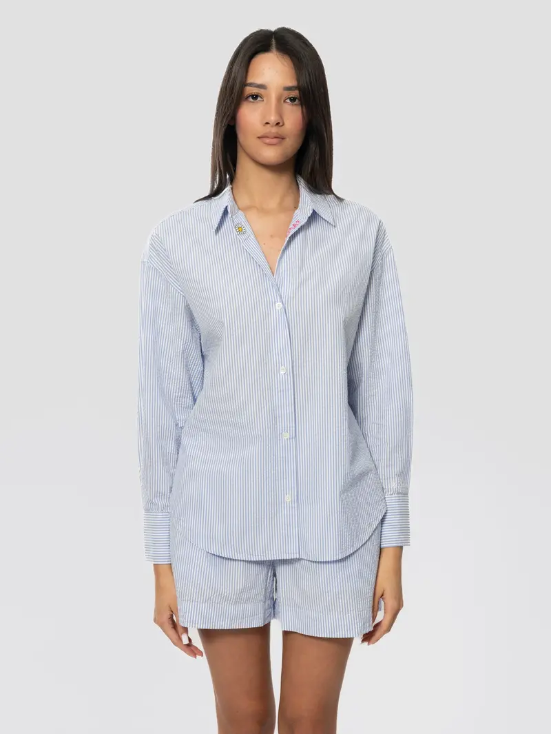 Seersucker Striped Shirt In Blue And White 1