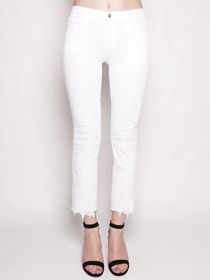 Selena Mid-Rise White Cropped Bootcut Jeans 1