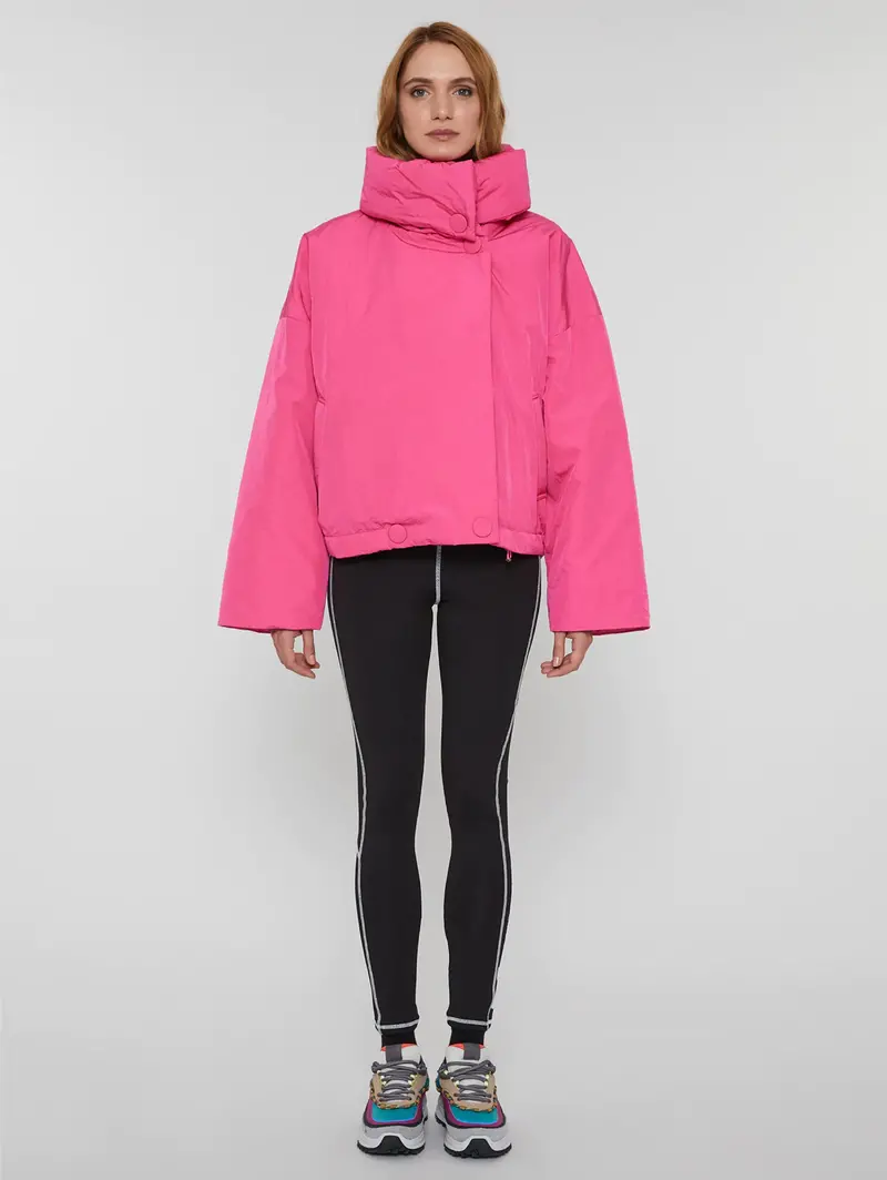 Short Padded Jacket With Oversized Collar In Fuchsia 1