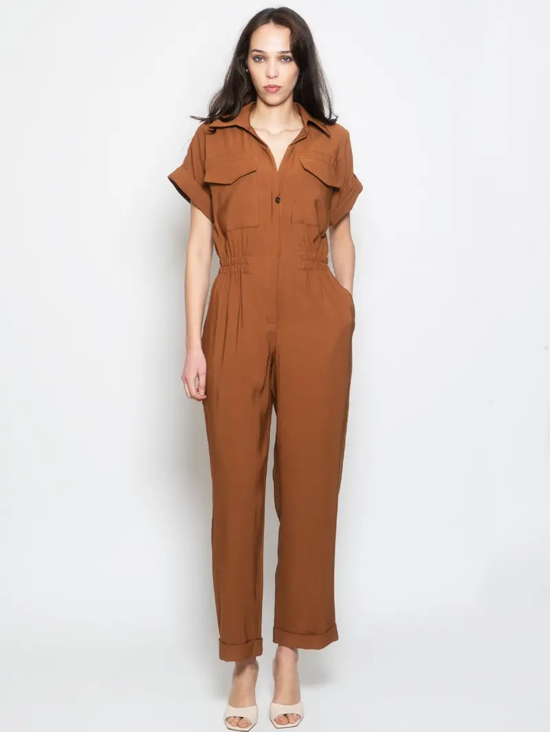 Short-Sleeve Camel Jumpsuit 1