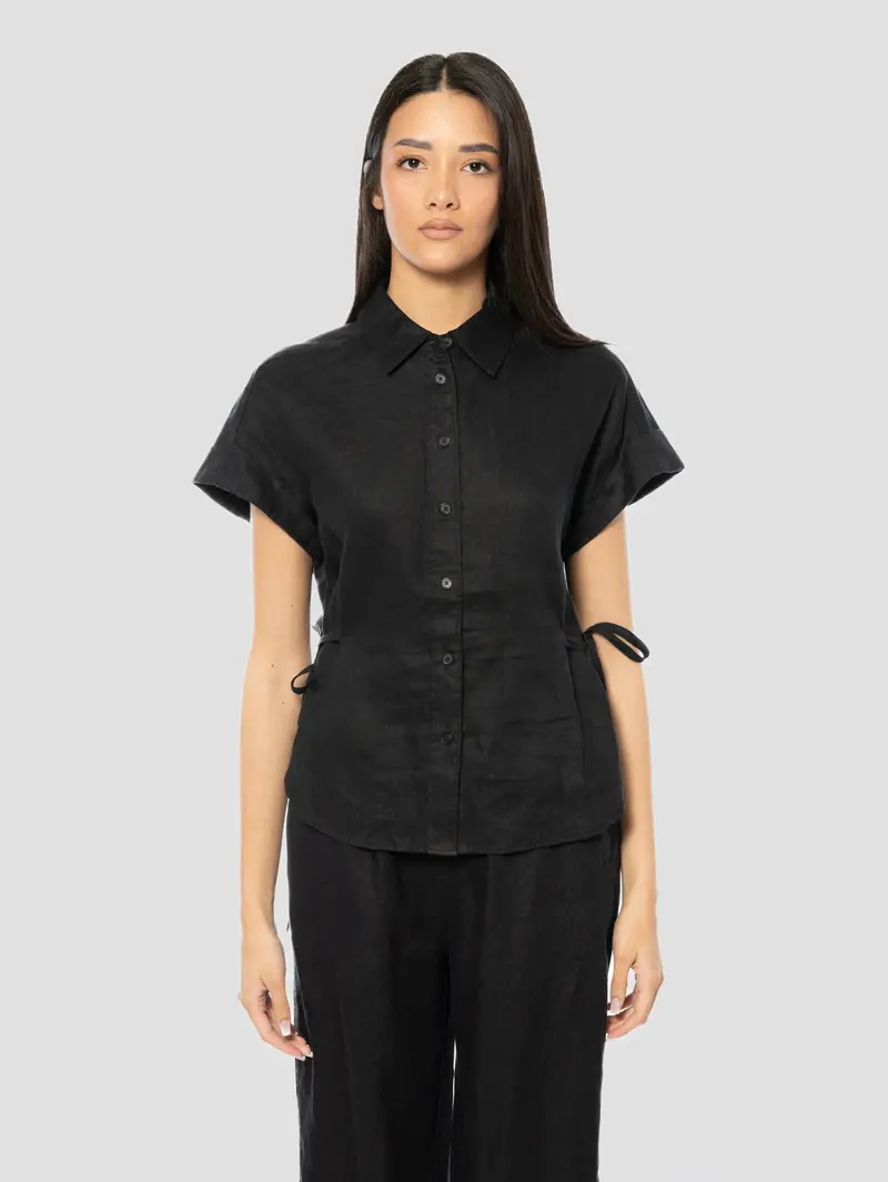 Short-Sleeve Linen Shirt – Sleek Black Summer Top 1