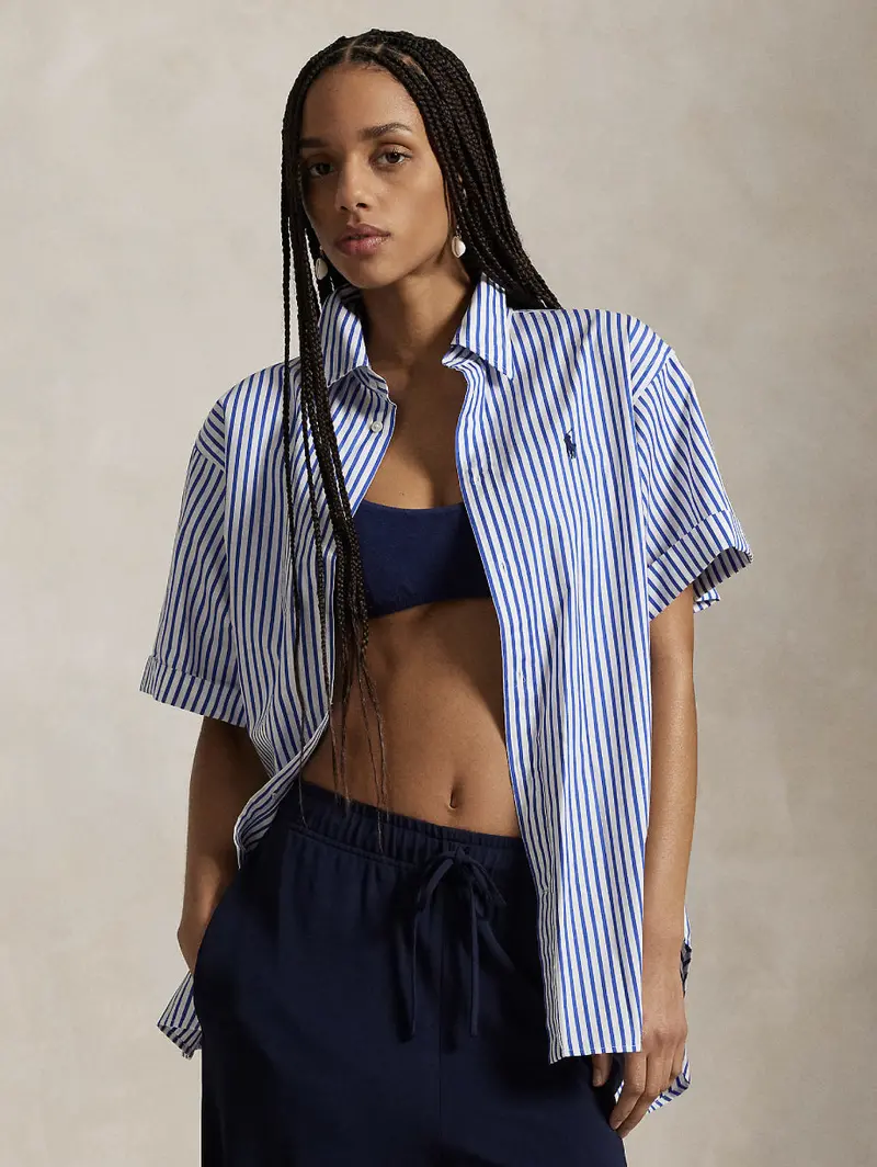 Short-Sleeve White-And-Blue Striped Shirt 1