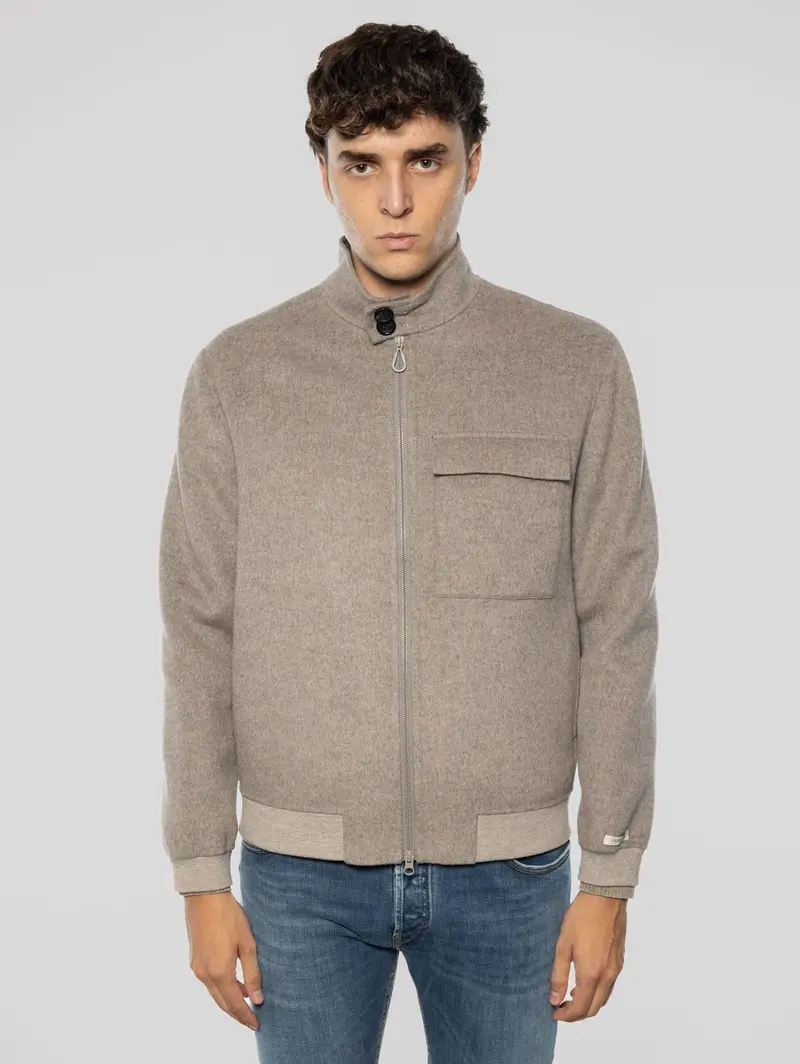 Short Tortoiseshell-Zip Bomber Jacket In Double Fabric Arturo 1