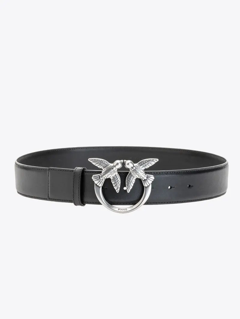 Silver-Tone Buckle Black Leather Belt 1