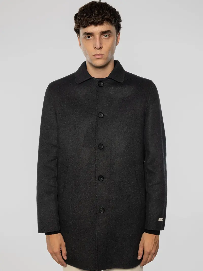 Single-Breasted Double-Fabric Coat In Charcoal Alfredo 1