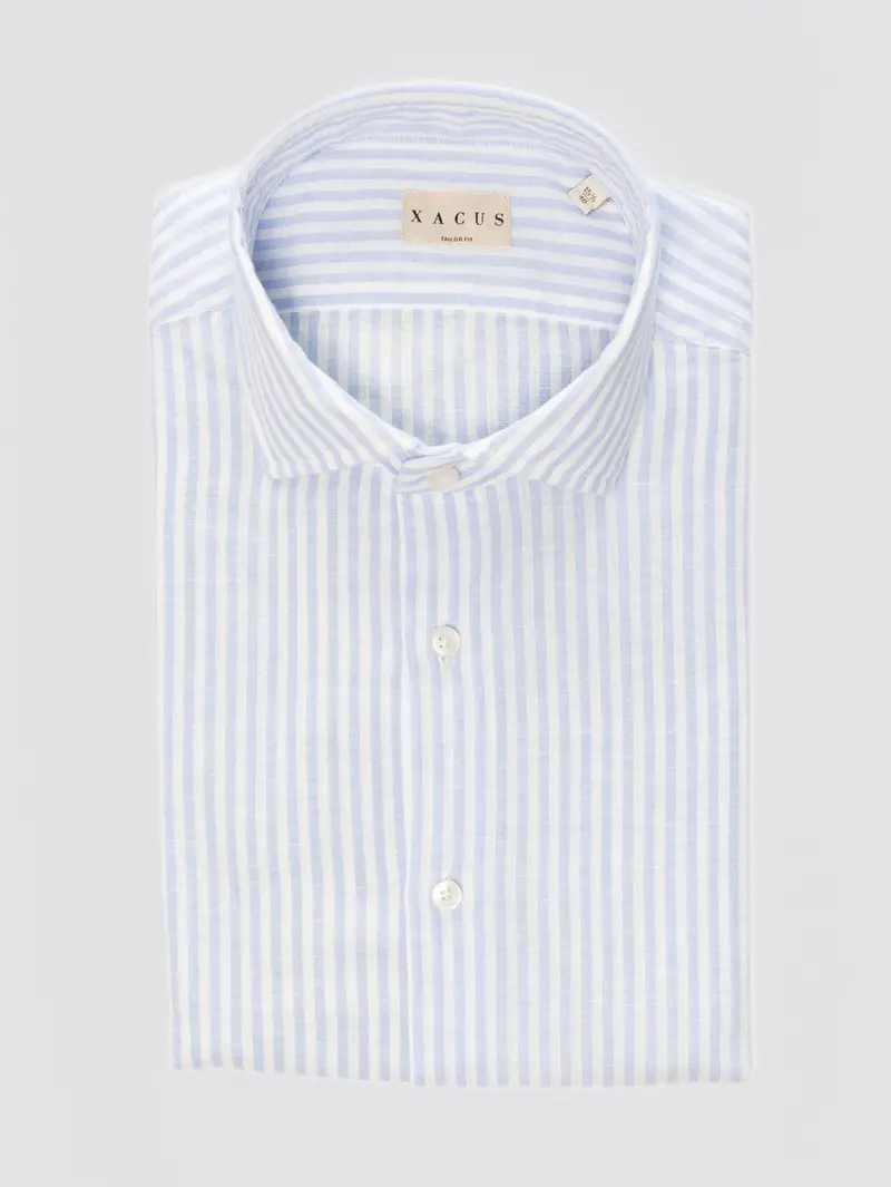 Sky Blue-And-White Striped Linen-Blend Shirt 1