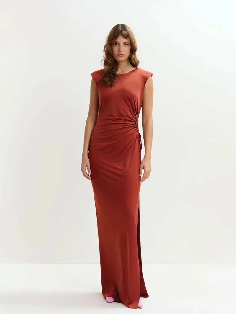 Sleeveless Orange-Paneled Long Dress 1