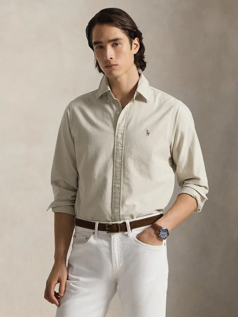 Slim-Fit Beige Oxford Cotton Shirt 1