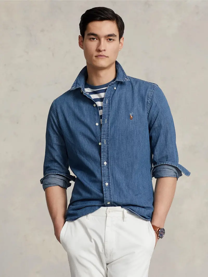 Slim-Fit Denim Shirt In Deep Blue 1