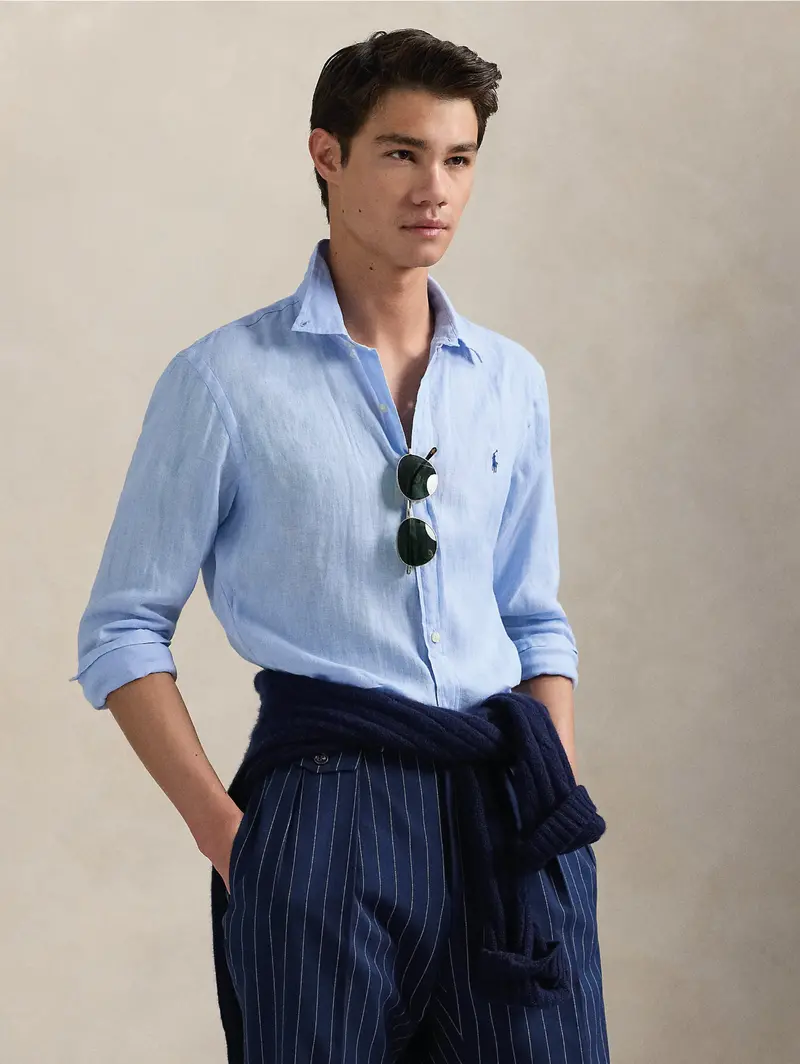Slim-Fit Light Blue Linen Shirt 1