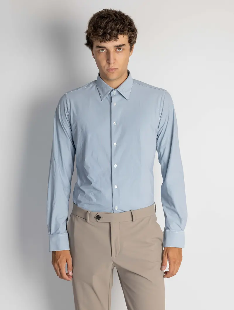 Slim-Fit Navy-And-White Striped Shirt 1