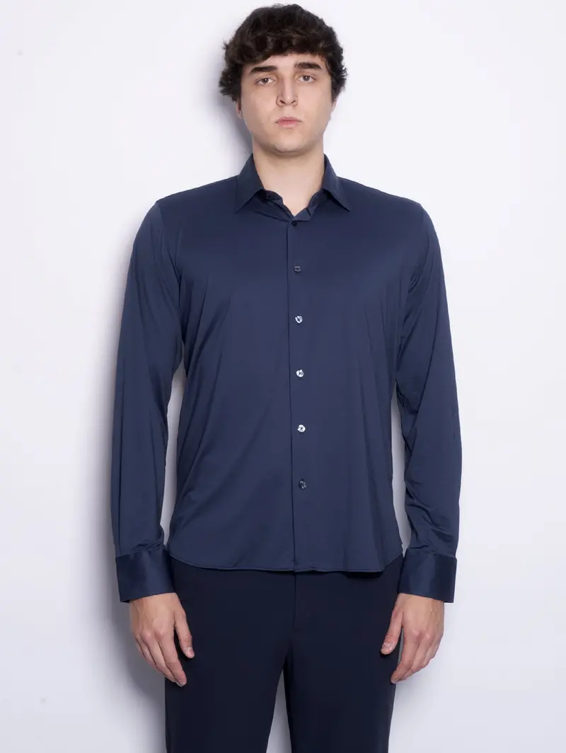 Slim-Fit Navy Jacquard Shirt 1