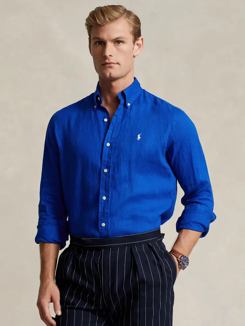 Slim-Fit Navy Linen Shirt 1