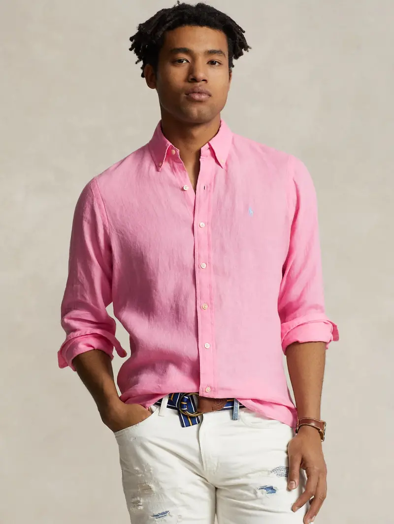 Slim-Fit Pink Linen Shirt 1