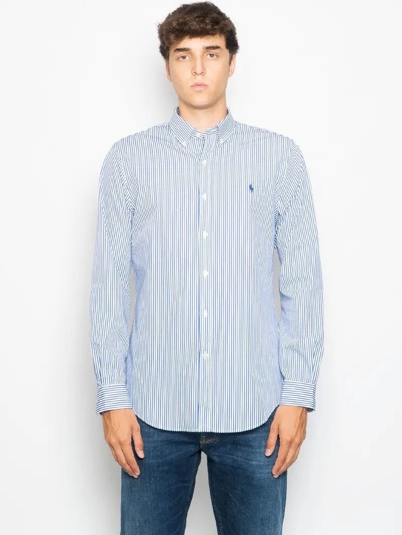 Slim-Fit White And Blue Stretch Poplin Shirt 1