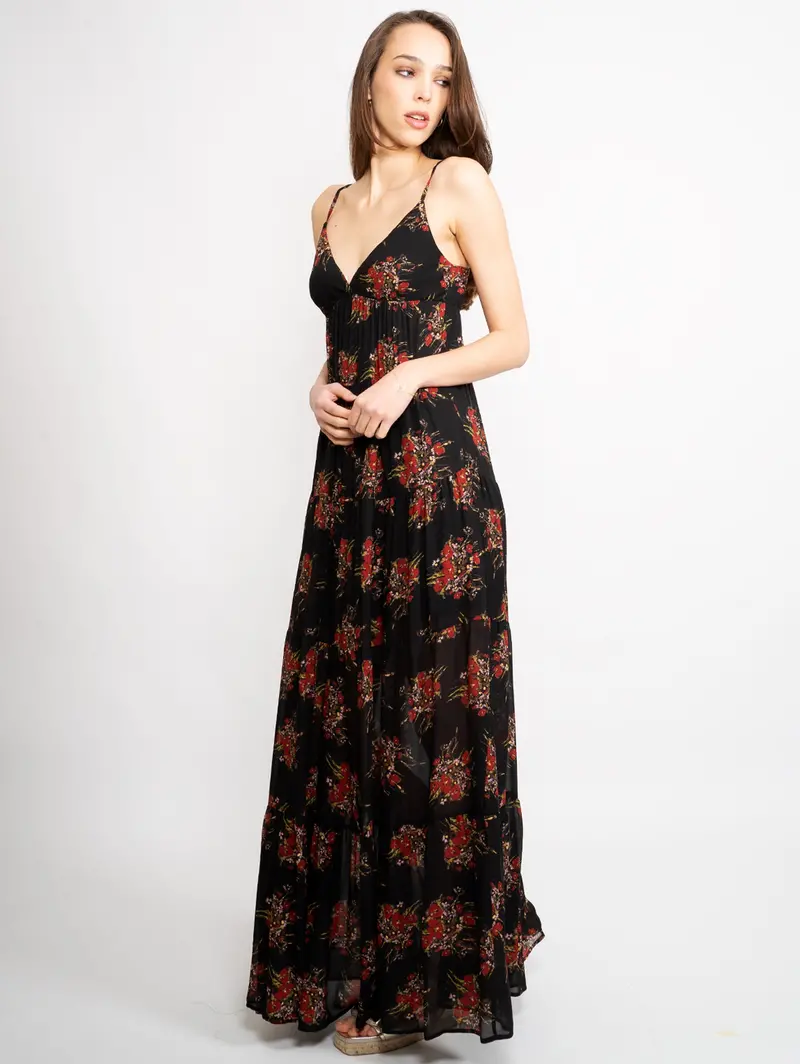 Slim-Strap Long Dress – Black 1